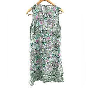 J.Jill Green & White Floral Print Sleeveless Midi Shift Dress Size Medium